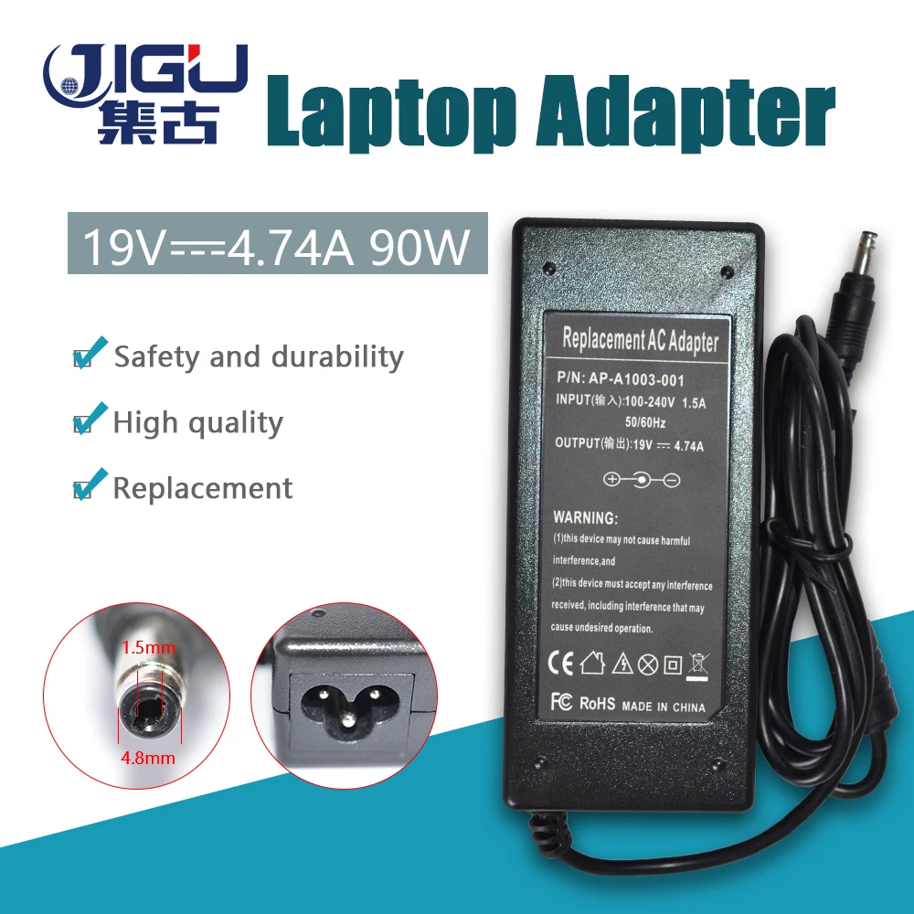 

JIGU Input 100-240V Replacement For HP 19V 4.74A Bullet 90W Laptop AC Charger Power Adapter