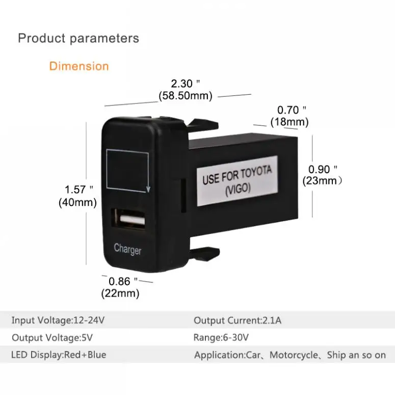 2 в 1 вольтметр Автомобильный USB порт приборная панель телефон автомобильное зарядное устройство Красный Синий светодиодный измеритель напряжения индикатор тестер для Toyota Vigo