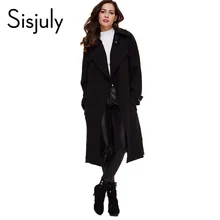 Sisjuly women autumn coat black and red solid color coat Pocket Lacing Women Casual Overcoat Belt