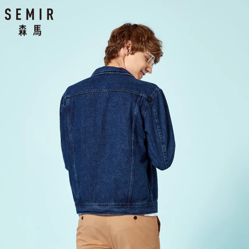 Мужская джинсовая куртка с воротником SEMIR Потертая нагрудными карманами молнией