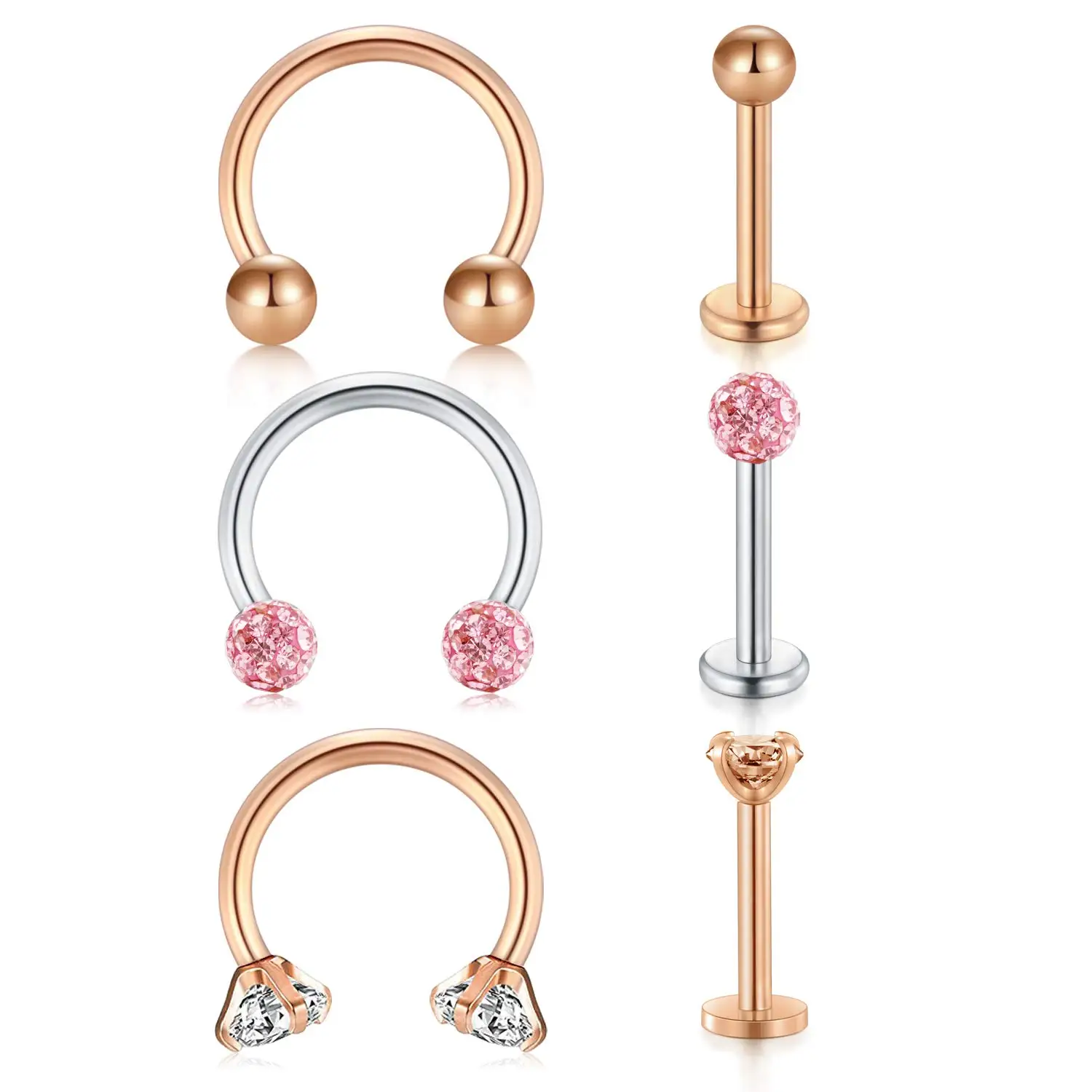 Jforyou из нержавеющей стали, козелка Earrings-16G Нержавеющая сталь Лабрет, Монро Медуза Кольцо для губ Rook серьги-улитки серьги-гвоздики пирсинг со штангой евреи