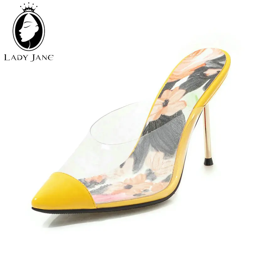 

Lady Jane Transparent PVC Closed Toe Sandals Women Gold Heels Slingbacks Flip Flop Super High Heel Size 34-43 Ladies Summer Shoe