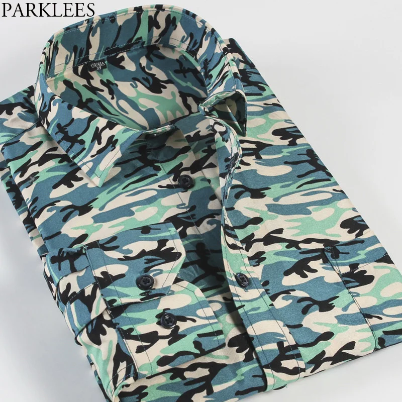Buy Blue Marine Camouflage Shirt Men 2019 Casual Slim