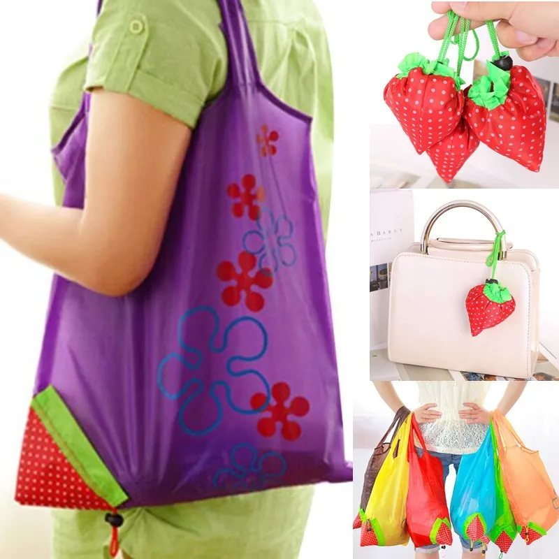 

2p Hot Creative environmental storage bag Handbag Strawberry Foldable Shopping Bags Reusable Folding Grocery Nylon eco tote Bag