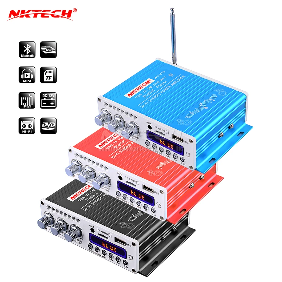

NKTECH HY-V10 Bluetooth Car Power Amplifier Digital Player Hi-Fi Stereo 2CH 20W RMS Mini Audio MP3 FM TF USB Music Tube Home AMP