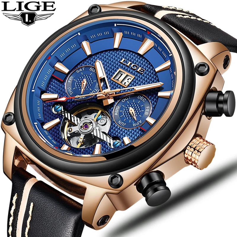 LIGE Новый 2019 Для мужчин s наручные часы tourbillon модные роскошные спортивные часы Для мужчин классические, автоматические механические