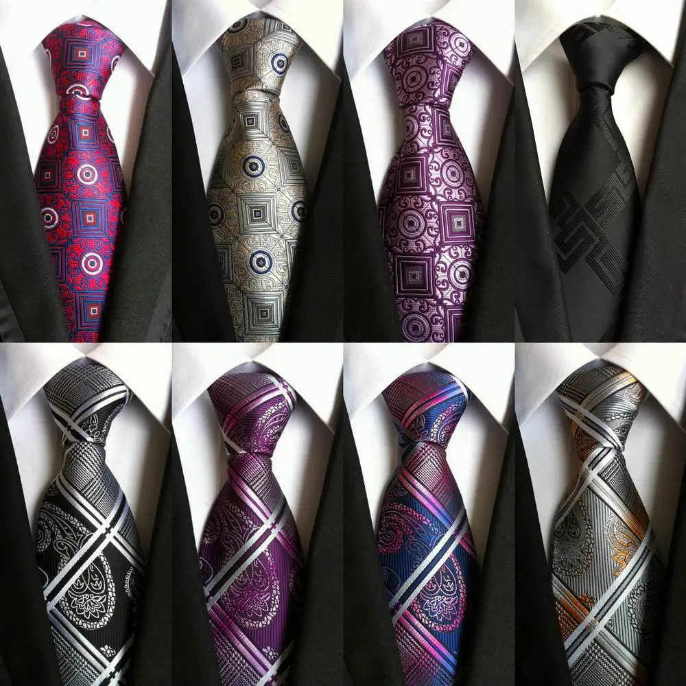 Fashion Men's Classic Tie 100% Silk Necktie Geometric Woven Jacquard Neck Ties 