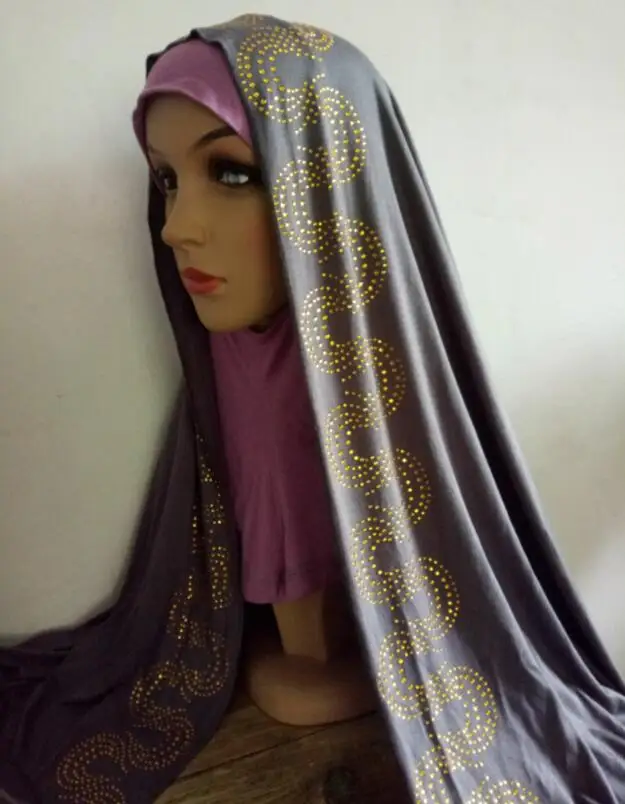 jersey scarf shiny rhinestones solid color hijab shawl jersey cotton
