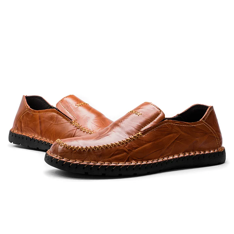JNNGRIOR/ г.; модная мужская обувь; кожаная мужская обувь черного цвета; повседневная мужская обувь на плоской подошве; мужские лоферы без застежки; большие размеры 38-47