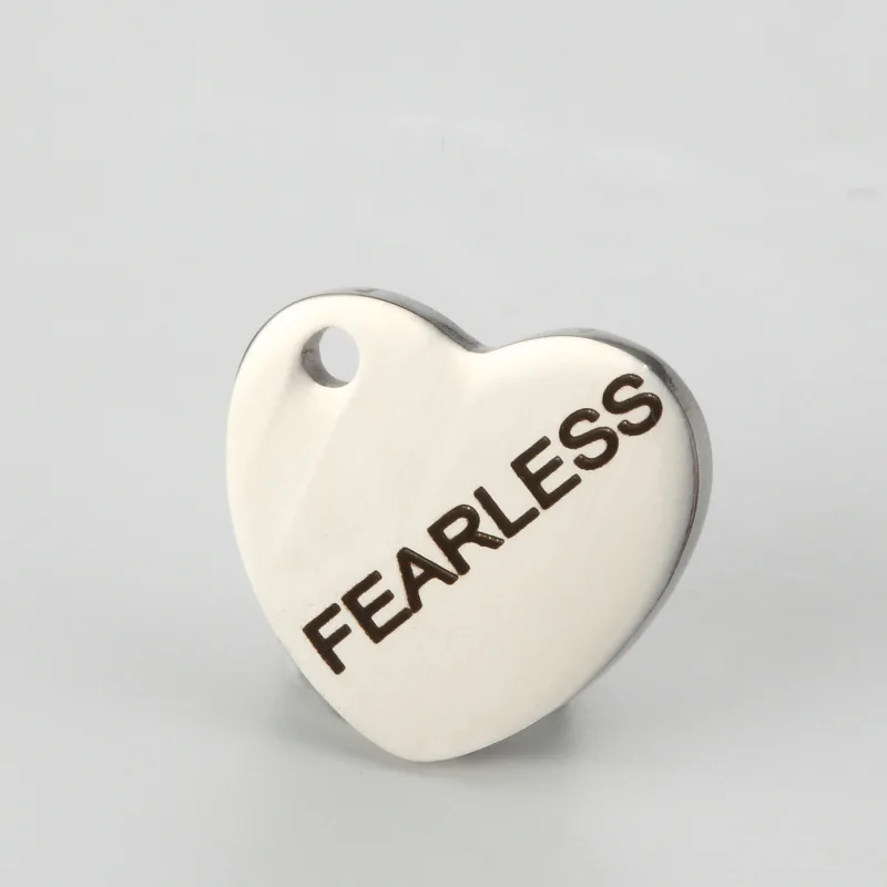 Ckysee 13*14mm Stainless Steel Charms Lettering Fearless Inspirational