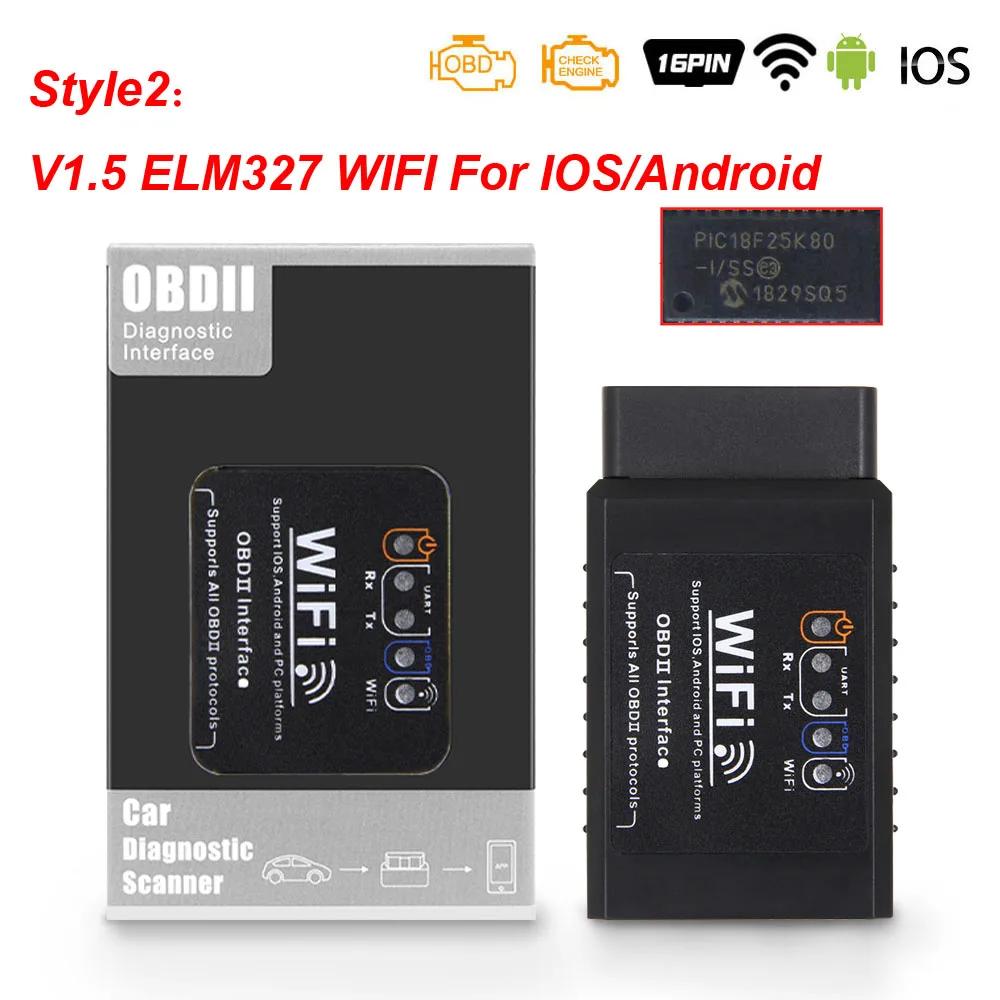 Cylinder Stethoscope OBD2 elm327 V1.5 wifi PIC18F25K80 Scanner ELM 327 V 1 5 wi-fi odb2 for Android/IOS OBD 2 OBD2 Adapter Car Diagnostic Auto Tool small car inspection equipment Code Readers & Scanning Tools