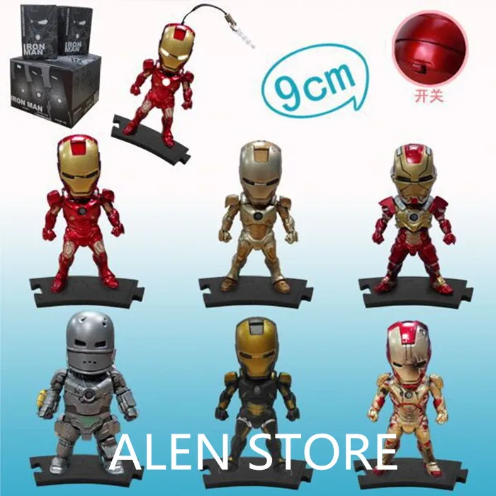

ALEN Egg Attack Iron Man Light & Action Function 6pcs/set Iron Prtriot MK42 43 22 24 2 PVC Action Figures Collectible Model Toys