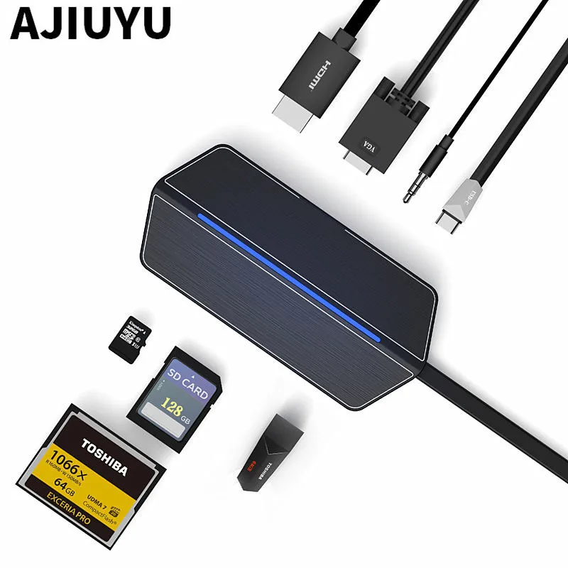 Конвертер Thunderbolt 3 Type c HDMI в VGA концентратор RJ45 устройство для чтения SD карт PD USB 1