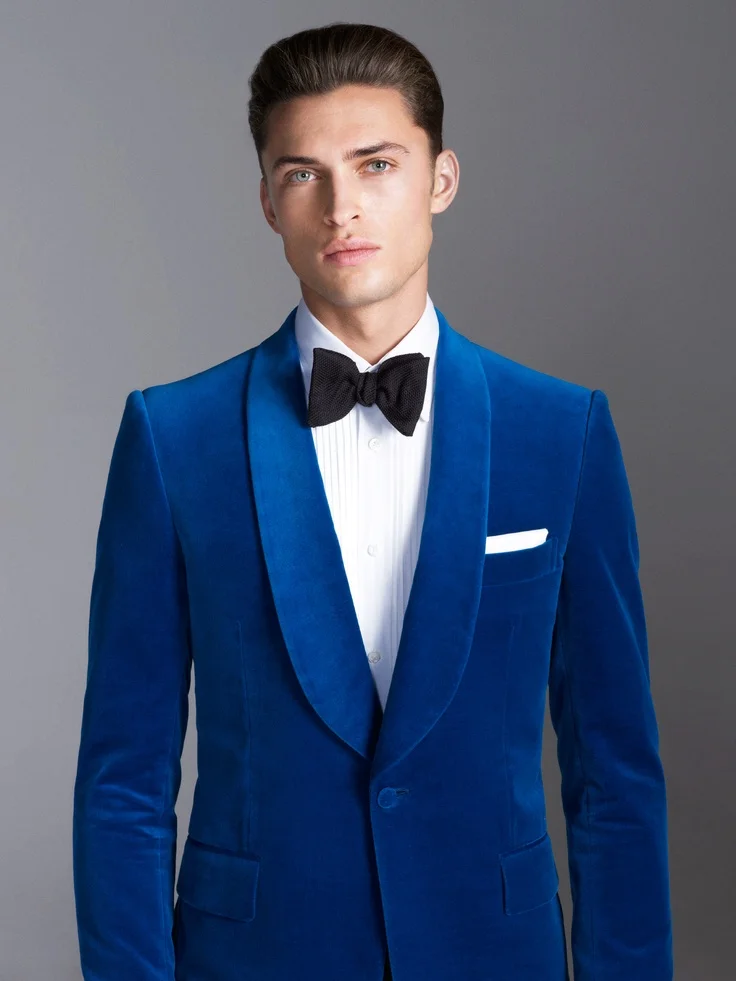 Latest Coat Pant Designs Royal Blue Shawl Lapel Velvet Wedding Suits