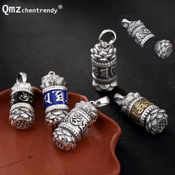 

S999 Sterling Silver Vintage Om mani padme hum Pendants Jewelry Memorial Buddhist Holder lotus Flower Ga uri Box Urn Necklace