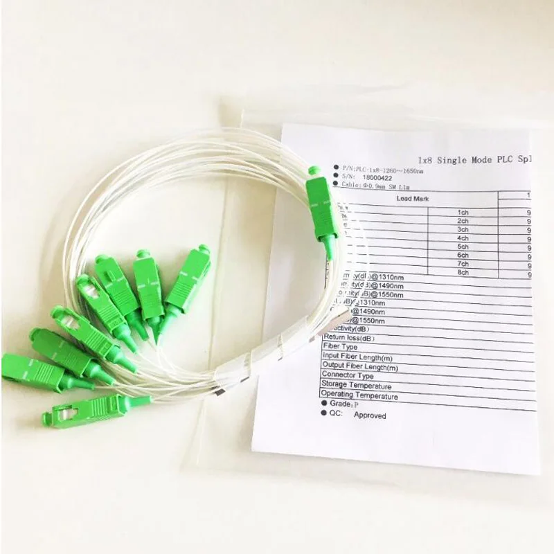 10 шт. волоконно-оптический разветвитель plc 1x8 SC APC 0,9 мм сбалансированный соединитель G657A1 зеленый синий разъем опционально