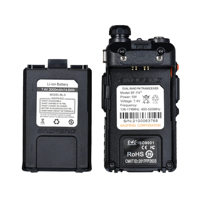 2PCS Original BaoFeng F8+ Long Distance Woki Toki Police Talkie Walkie 5km Range Two Way Radio Walky Talky Ham Radio HF Receiver