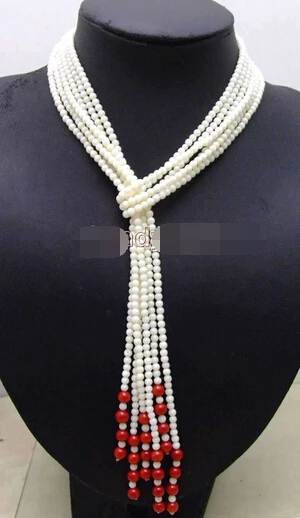 

Jew2912 SALE 4mm White round natural Coral 3 strands Long 45" Necklace can choose