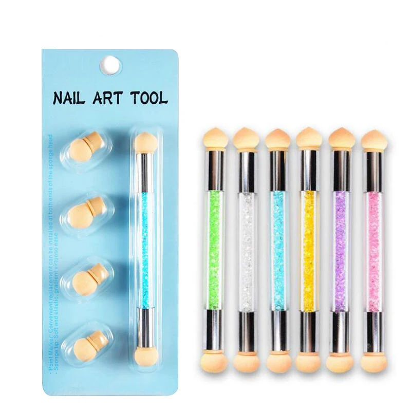 

1 Pen 4 Replacement Heads Nail Art Tools Gradient Color Pen Sponge Waves Nail Polish Pencil For Nail Dotting Random Color