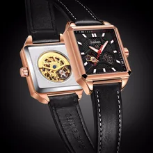 

Oubaoer Architect Series Automatic Mechanical Watch Men Luxury Brand Rose Gold Skeleton Watch Male Rectangle Leather Watch