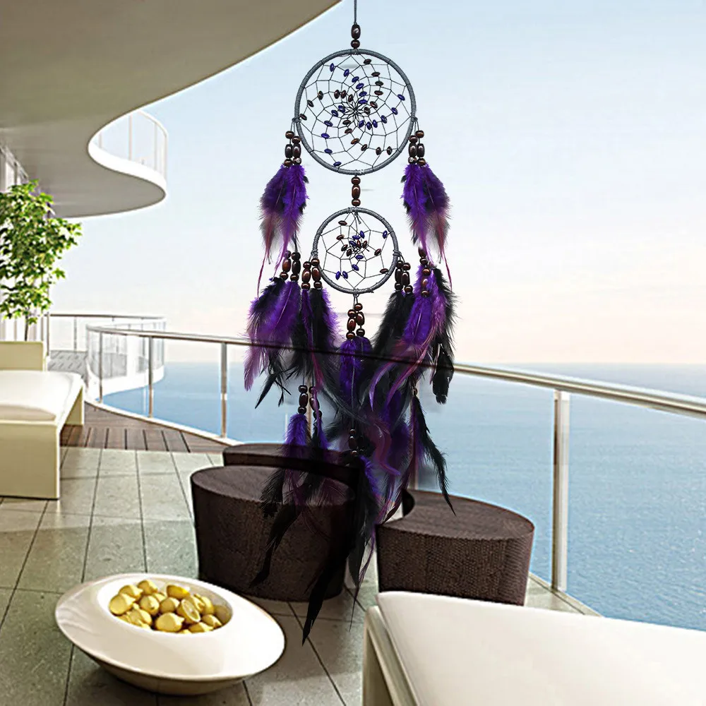 

Mysterious Dream Catcher Purple Feathers Bead christmas PendantIndian Dreamcatcher Net for Wall Hanging Car Home Decor