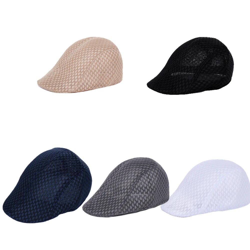 

Men's Fashion Breathable Cotton Beret Flat Cap Women Breathable Summer Berets Caps Mesh Sun Protection Outdoor Bone Brim Hats