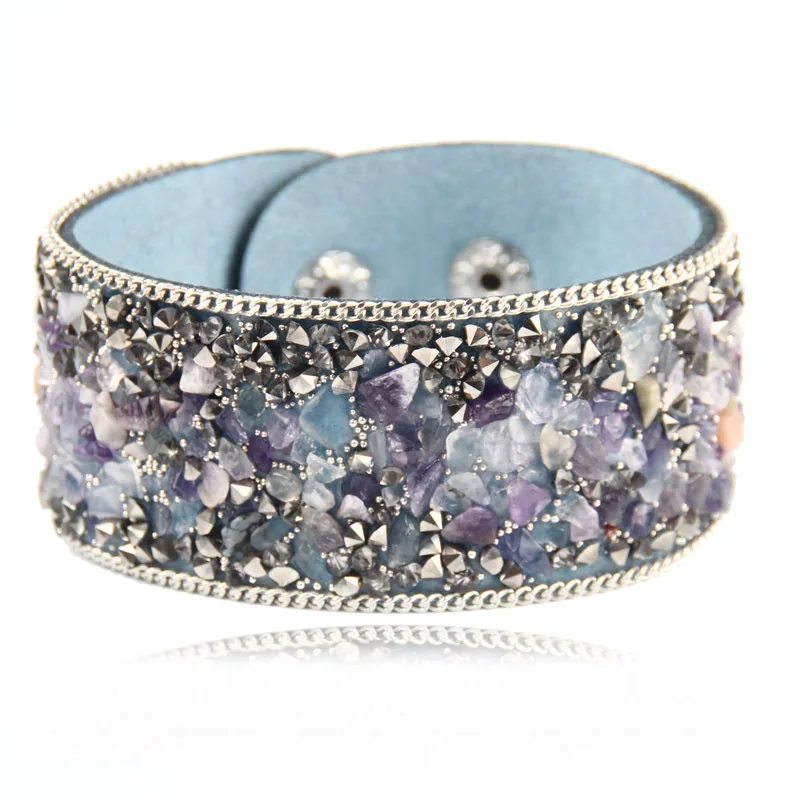 Moda панк Cuero Pulsera анчо De Piedra природных браслеты Para Las Mujeres Bohemio Cuentas Regalos|Браслеты| |