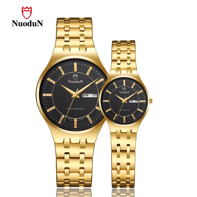 New Top Brand Luxury Gold Watch Men Women Lovers' Wristwatches Stainless Steel Waterproof Clock Date Couple Quartz Watches 2044 