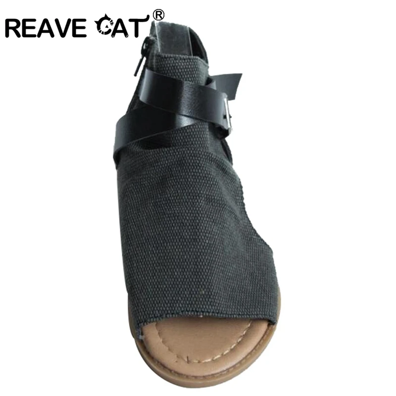 Женские парусиновые сандалии REAVE CAT гладиаторы на плоской подошве дышащие