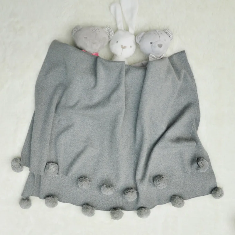 Baby Blankets Fleece Blanket on the Bed Beach Gray Pom Pom Sofa Blanket Baby Children Cute Wool Blanket Infant Newborn 73105 (18)