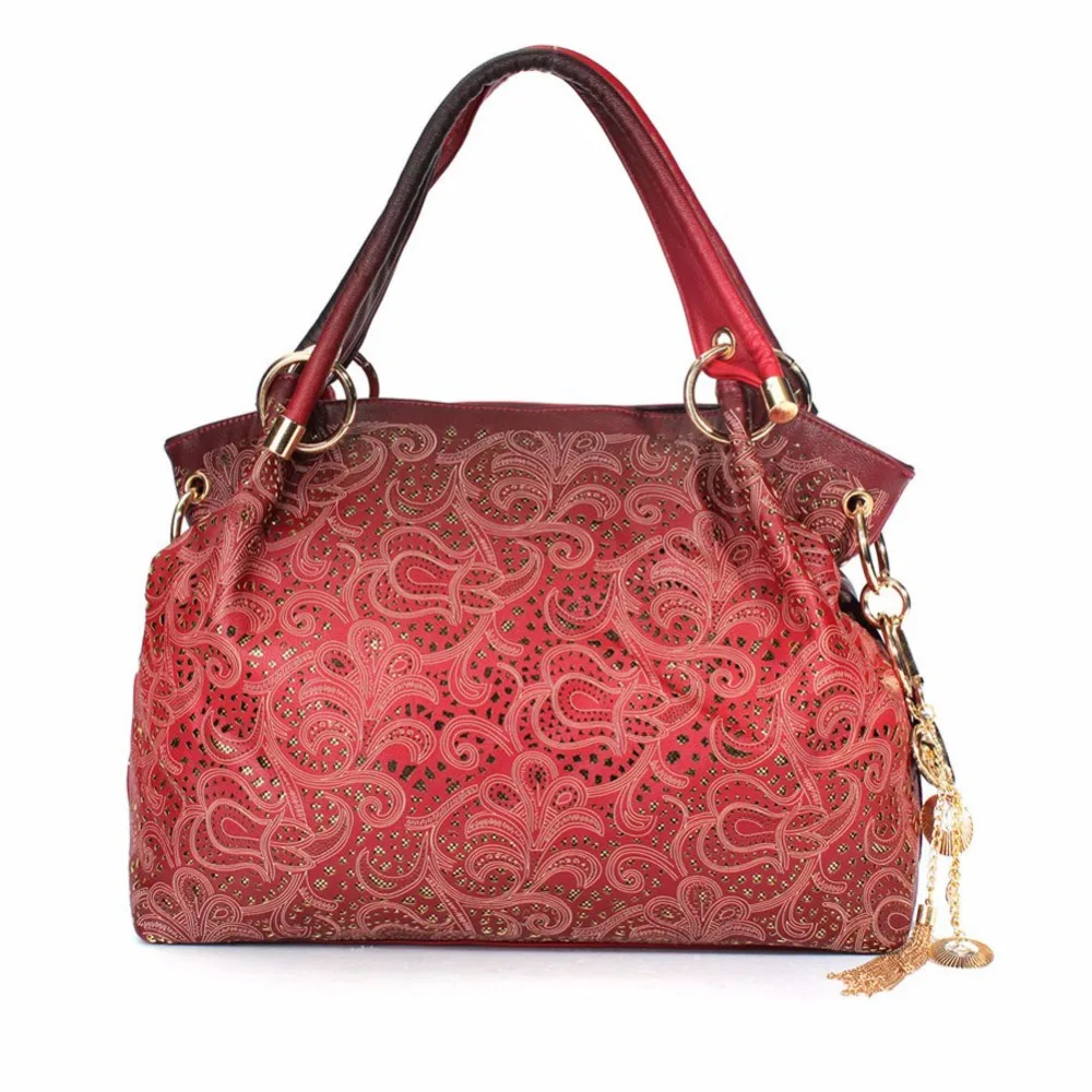 Brand Designer Flowers Hollow Out Shoulder Bag Fashion Tassel Elegant Women Ladies Leather Handbag Flower Embossed