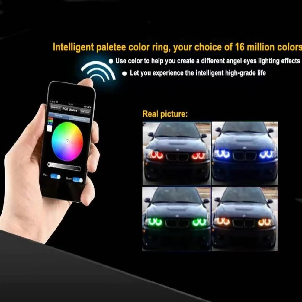 1 пара Ангельские глазки Halo rgb кольца мульти-Цвет светодиодный фары автомобиля кольцо Bluetooth Беспроводной RGB приложение Управление 60 70 80 90 100 110 120 мм светодиодные кольца приложение