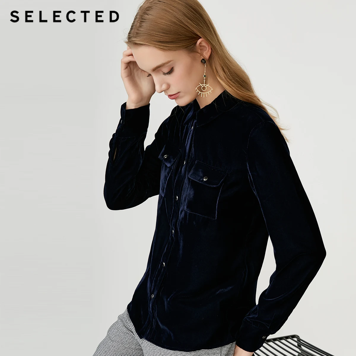 

SELECTED Women's Coral Fleece Turn-down Collar Shirt S|418405519