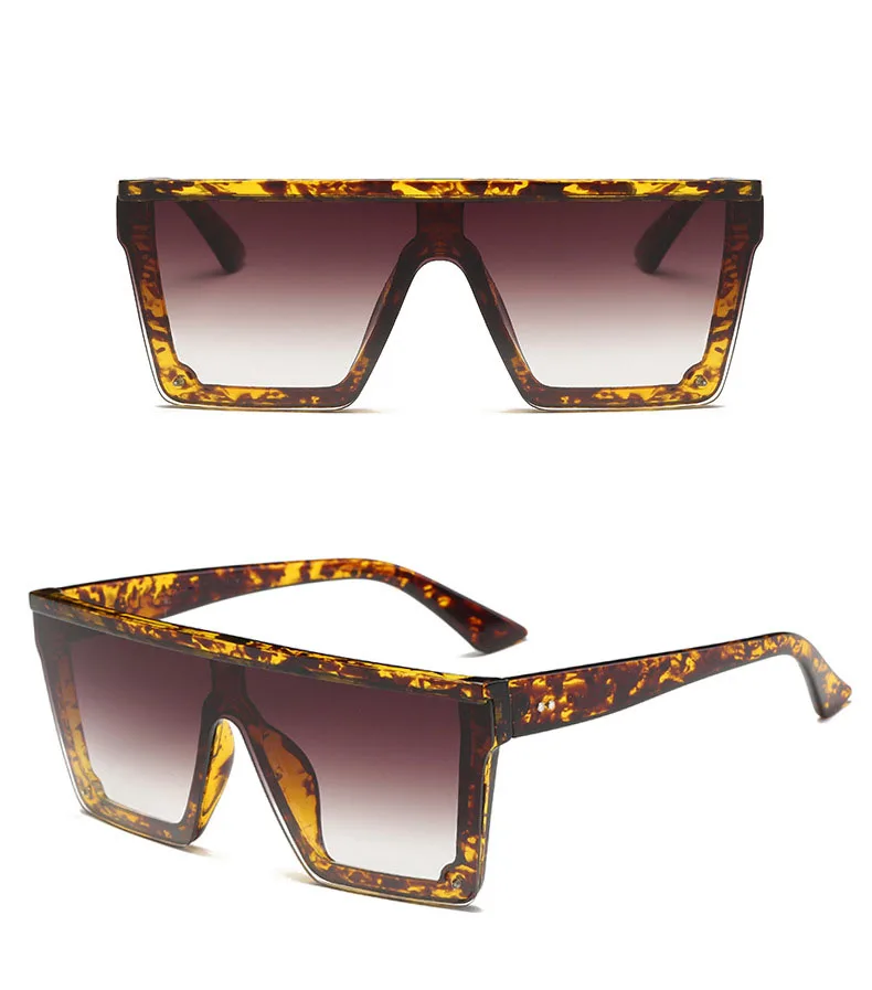 Модные негабаритные солнцезащитные очки для женщин квадратная Большая рама с плоским верхом с заклепками солнцезащитные очки для мужчин и женщин винтажные зеркальные градиентные очки UV400