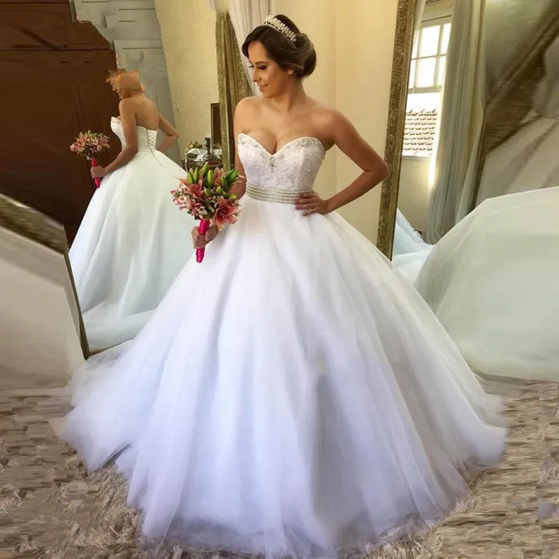 

Ball Gown sweetheart Beading Belt Wedding Dress Plus Size Elegant Bridal Dress gown vestido branco