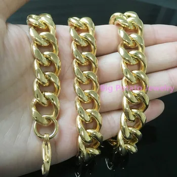 

13MM Width Bracelet/Necklaces Men's Stainless Steel Gold Curb Cuban Chain Fashion Jewelry Gift Personalize 7-40" Custom Size