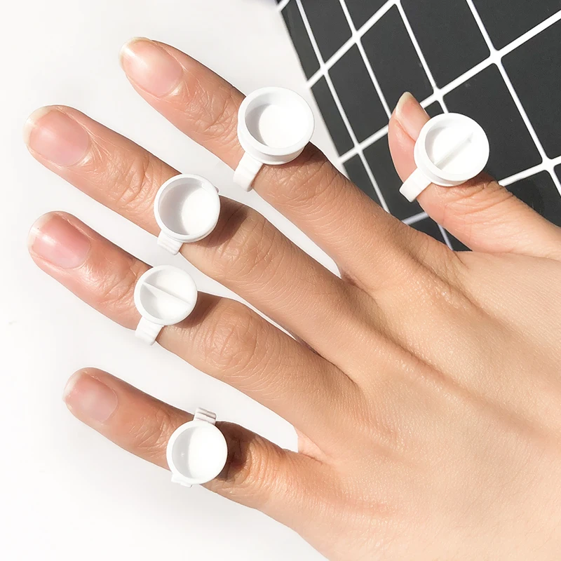 

100pcs Disposal Tattoo Pigment Holder Ring with Grid Eyelashes Extension Adhesive Glue Holder Palette