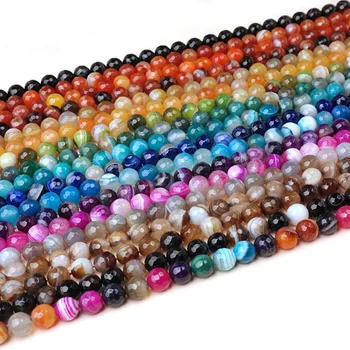 

4-16mm Natural Round Faceted Mixed Color Banded Agates Lace Stripe Onyx Beads For Jewelry Making Beads 15'' Needlework DIY Beads