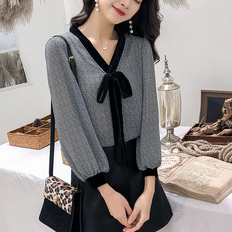 

Spring Autumn Chiffon Blouses 2019 Womens Tops and Blouses Korean Vintage Blouse Women Shirts Plus Size Camisas Mujer FF039