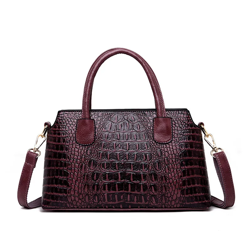Винтажная модная роскошная сумка-тоут с узором «крокодиловая кожа», женские сумки на плечо из натуральной кожи - Цвет: Фиолетовый