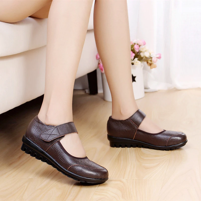 

Flats Shoes Woman Genuine Leather Women Shoes Flats 3 Colors Buckle Slip On Women'S Flat Shoes Moccasins Plus Size