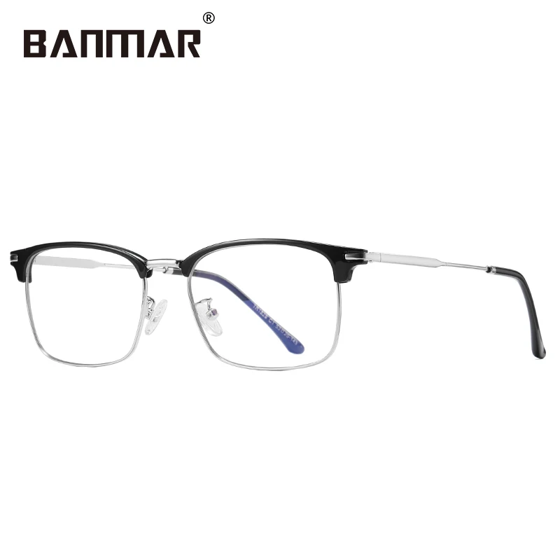 BANMAR Men Optical Frames Anti Blue Rays Eyeglasses Frames Rack Commercial Glasses Fashion Eyeglasses Frame Myopia Frames A1828 - Цвет оправы: C3 BLACK SILVER