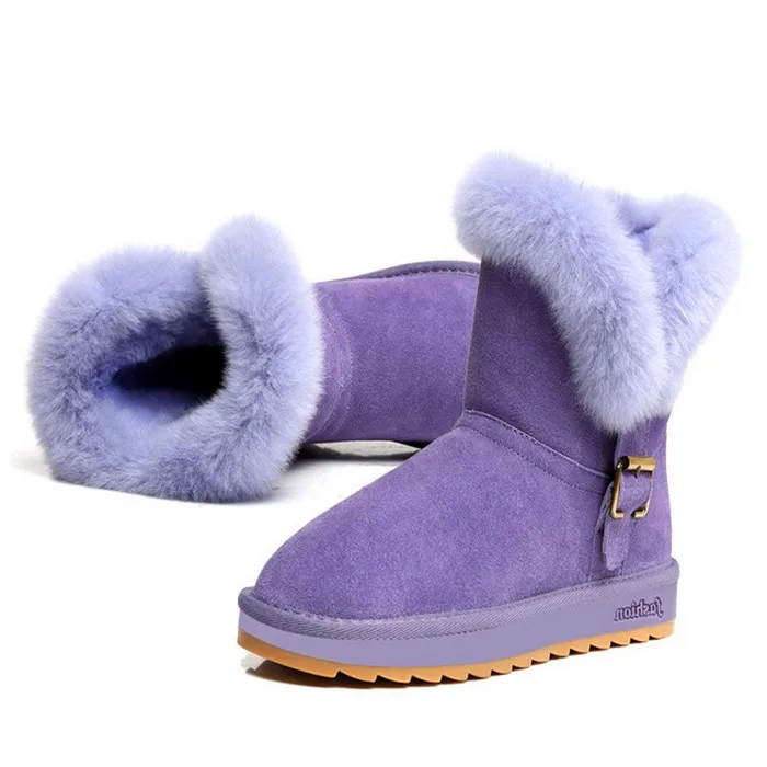

Winter Australian Genuine Leather Womens Snow Boots Warm Comfortable Mid-Calf Flat With Round Toe Winter Shoes