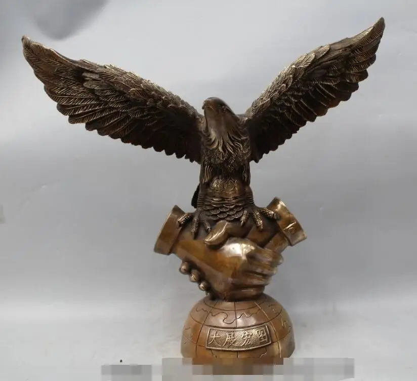 

S7124 21" China feng shui Big flying eagle Bronze statue bright future open Wings eagl D0318