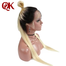 QueenKing hair full lace Wig 130% Density Ombre 1B 613 Blonde Silky Straight Preplucked Hairline 100% Brazilian Human Remy Hair