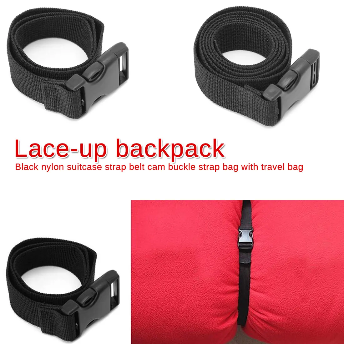 

Suitable for backpack suitcases Quick release buckle strap fastening strap Outdoor travel high strength black nylon strap Long