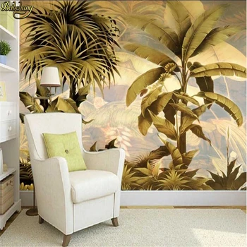 

beibehang Custom wallpaper large frescoes retro Southeast Asian style banana leaf oil painting TV backdrop wall papel de parede