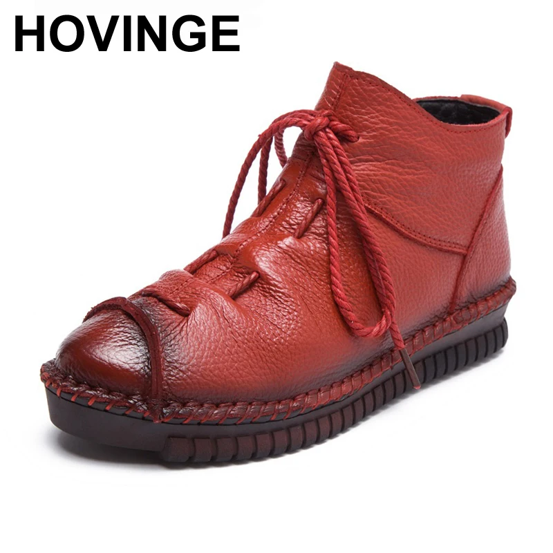 

HOVINGE Woman Genuine Leather Ankle Boots Fashion Women Autumn Winter Shoes Zipper Warm Full Grain Leather Boots