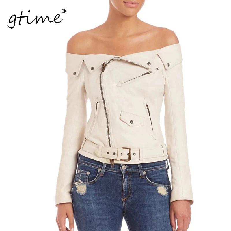 GTIME Dropshipping shoulder faux leather jacket women