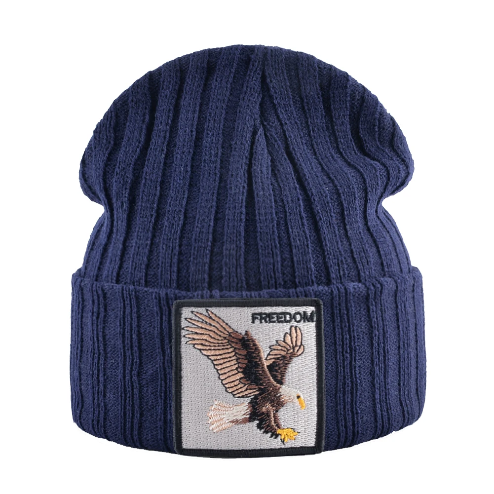 Вязаные шапки SKullies мужские хип хоп твердая шляпа с вышивкой нашивка с изображением орла двухслойный вязаный капот женская уличная Kpop Gorras